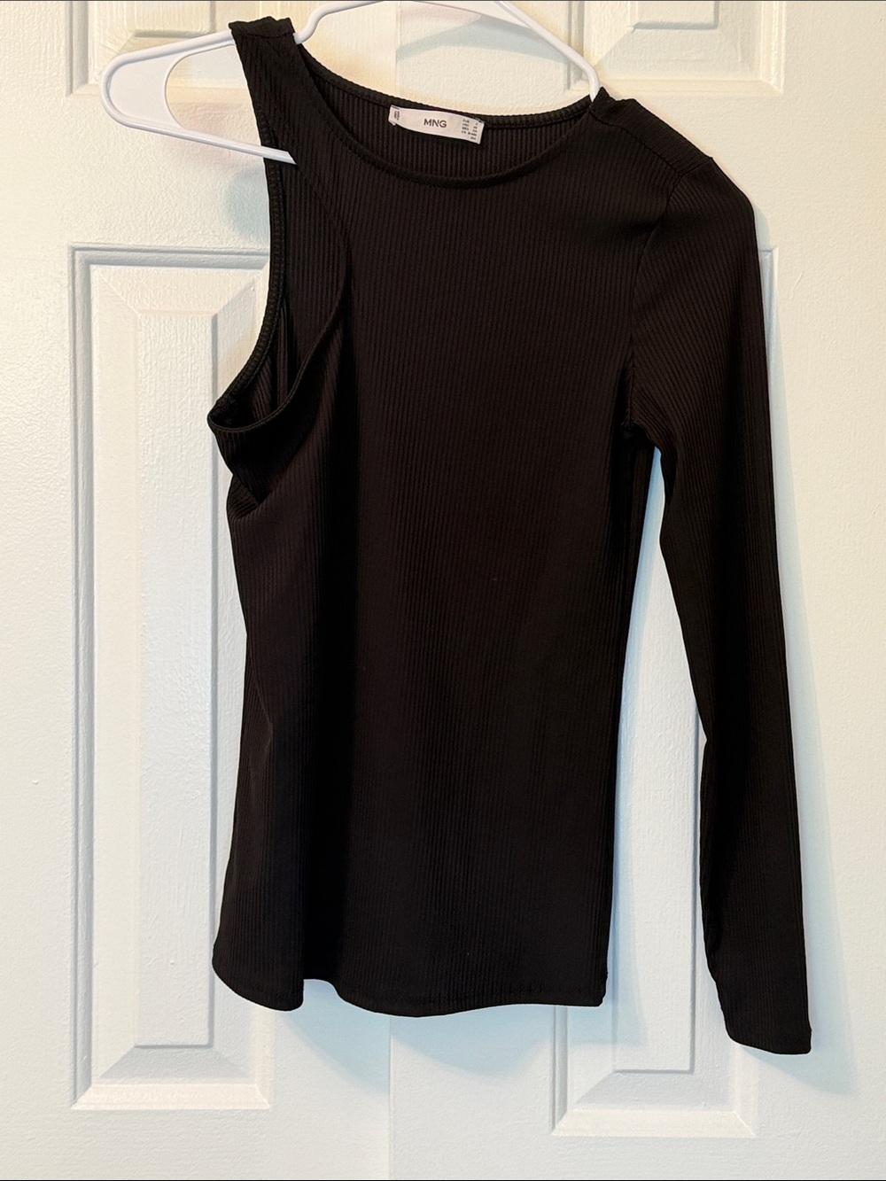 Mango MNG Black Knit Top One Shoulder Asymmetric Size S